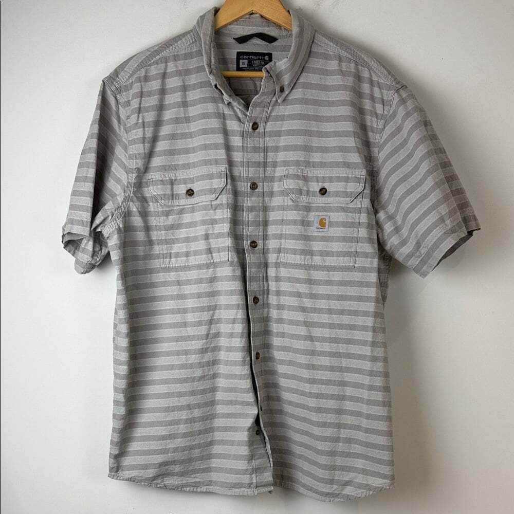 Carhartt Men's Casual Gray Striped Shirt Loose Fit Size XL